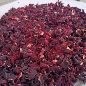 Dried hibiscus petals, also called zobo leaves, for homemade drinks