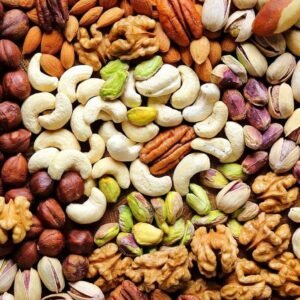 Assorted mixed nuts and seeds for a crunchy snack mix
